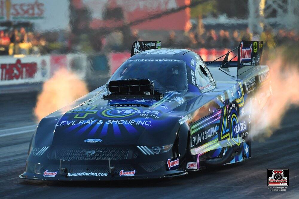 Fellow Mustang driver Tim Wilkerson lost in the first round after qualifying ninth. Fellow Mustang driver Tim Wilkerson lost in the first round after qualifying ninth.
